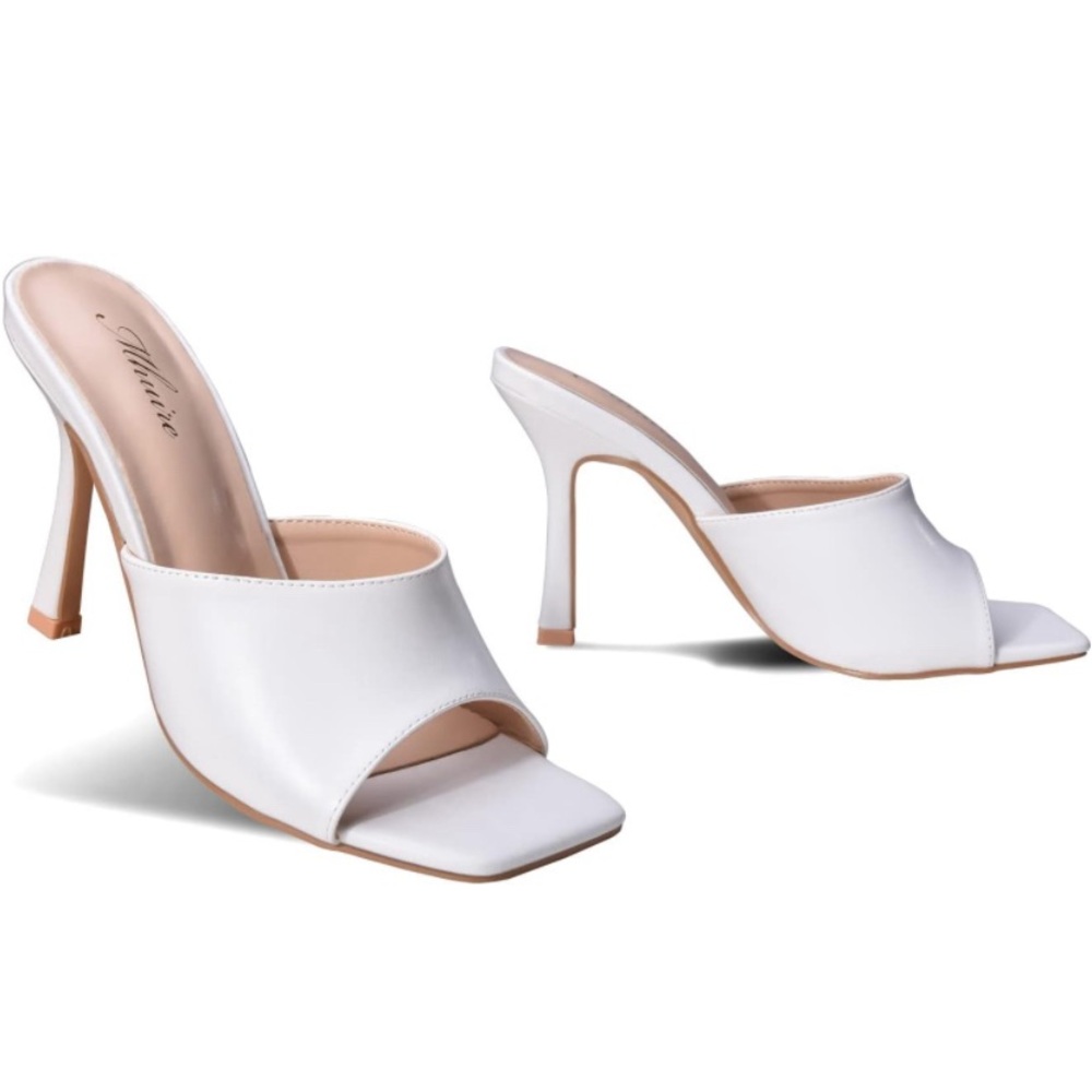 New Mhuire Women Square Toe Heeled Sandals,4 inch Stiletto Mules